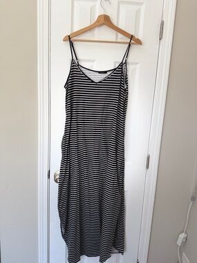 Striped Black and White Maxi Slip Dress with Spaghetti Straps